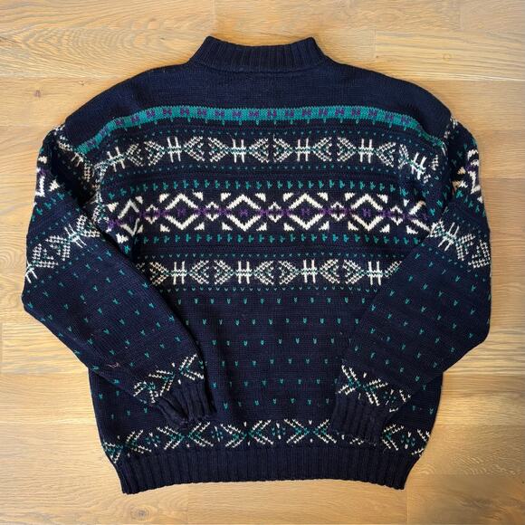 VTG 90s REI Nordic Sweater Fair Isle Wool Blend 1/4 Zip Blue Mens Size XL - Picture 6 of 8